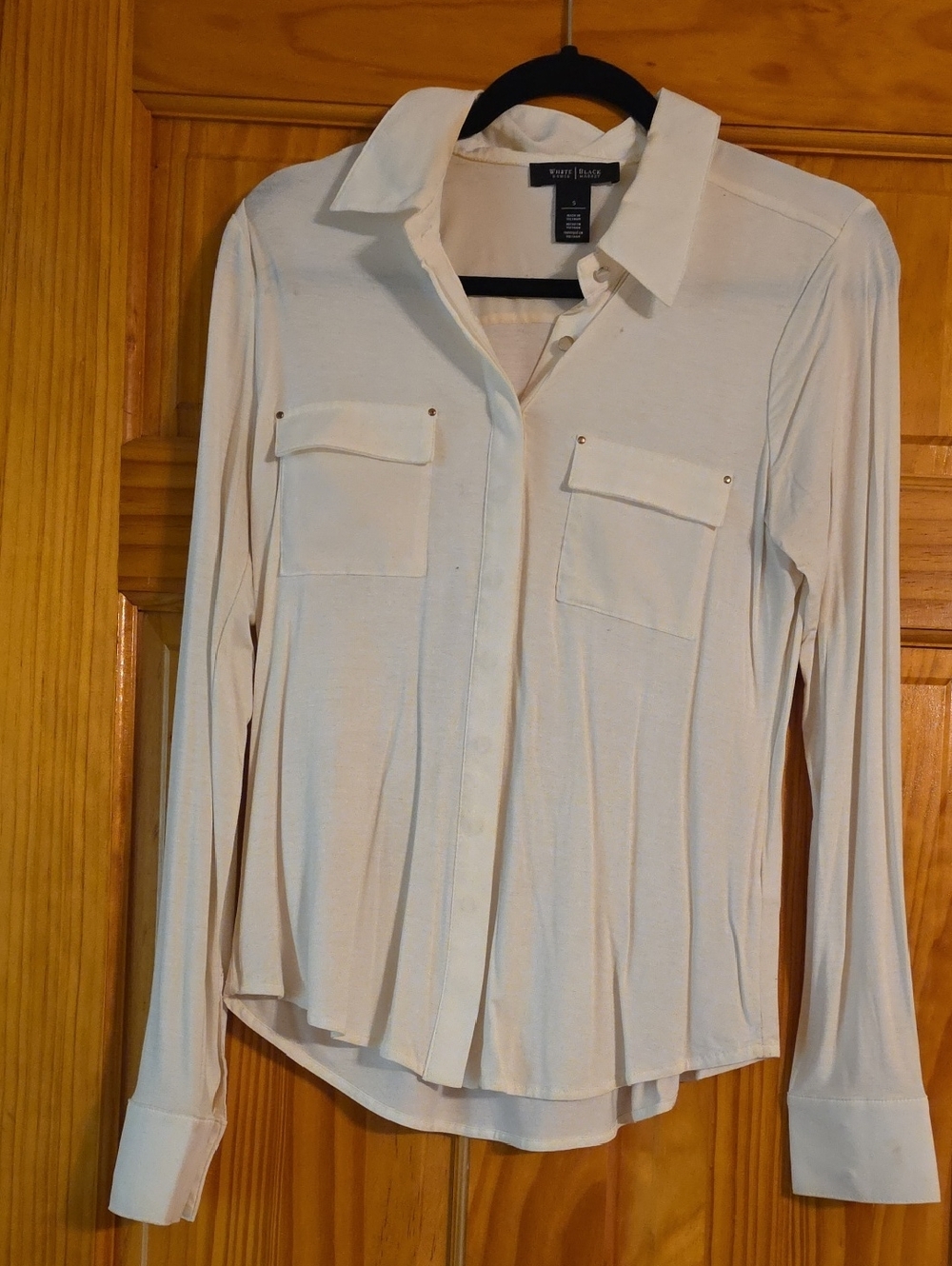 White House Black Market Cream Button-Front Shirt with Chest Pockets